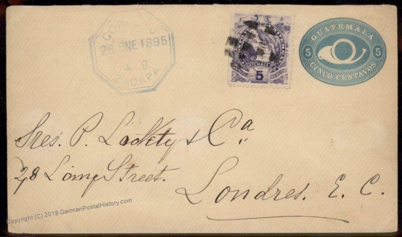 Guatemala 1895 Zacapa Livingston London UK New Orleans Cover 92805