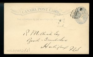 ?Weldford, N.B. with grid cancel, 1893 stat post cardCanada