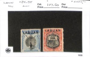 Labuan Postage Stamp, #J4-J5 Mint Hinged, 1901 Postage Due