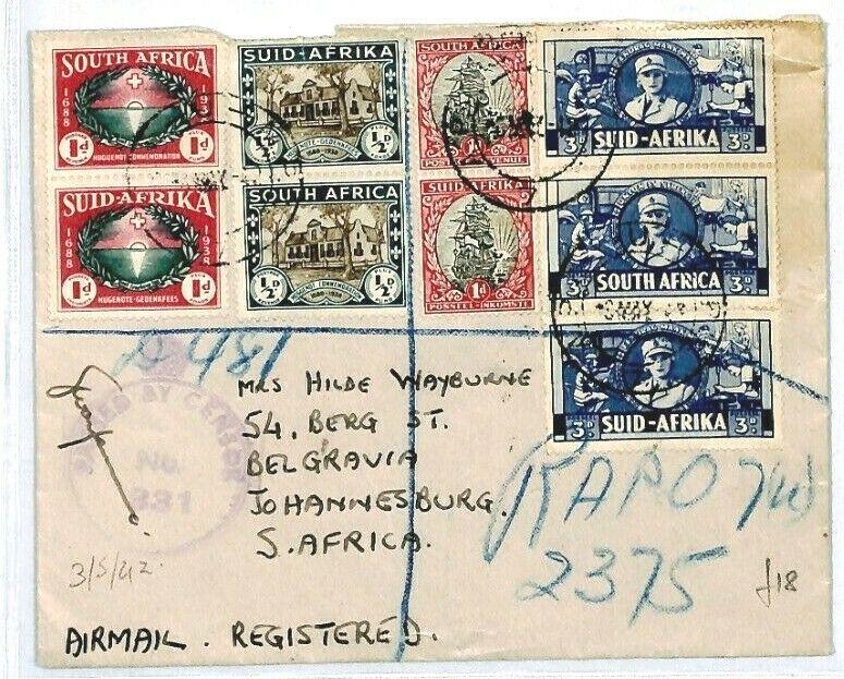 SOUTH AFRICA FORCES APO REGISTERED Cover CENSOR 1942 WW2 {samwells} CW227