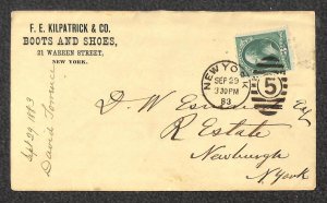 USA 207 STAMP KILPATRICK BOOTS & SHOES NEW YORK ADVERTISING COVER & LETTER 1883