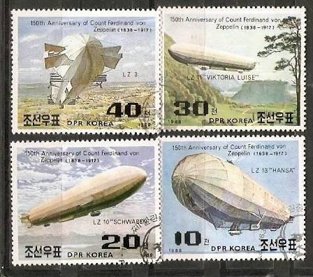 DPR Korea 1988 Zeppelin Graf Airship Transport  Sc 2764-67 Cancelled ++ 7877a