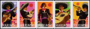 2022 60c Forever Mariachi, Guitar, Violin, Strip of 5 Scott 5703-5707 Mint VF NH