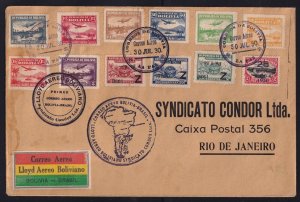 Bolivia 1939 Airmail Inverted Surcharge First Flight Cover La Paz to Brazil