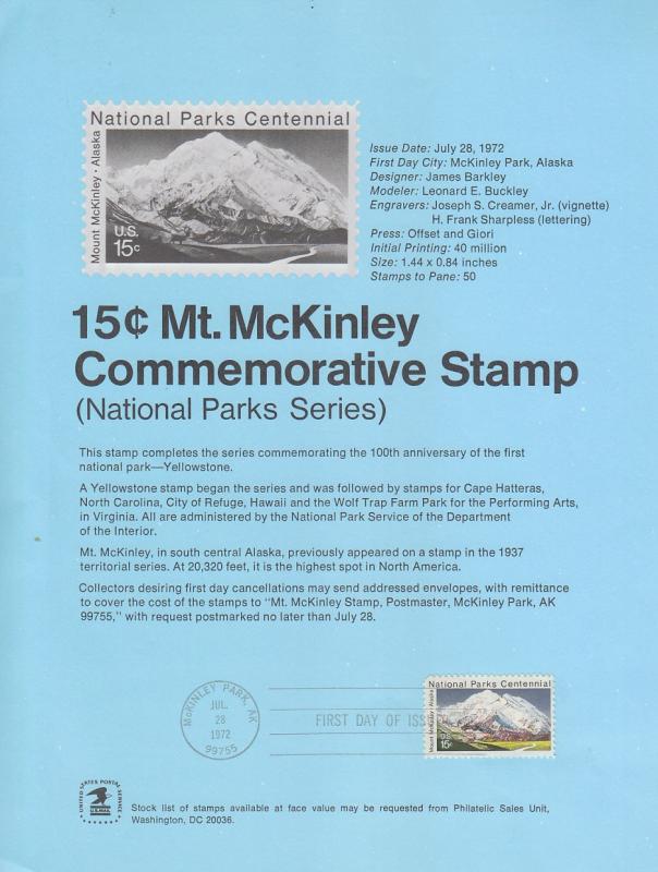 U.S. Souvenir Page SP307 Mt McKinley 1454   P3032