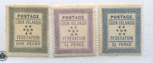 Cook Islands 1892 1d, 1 1/2d, and 2 1/2d mint o.g. hinged