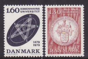 Denmark-Sc#627-8- id8-unused NH set-University seal-1979-