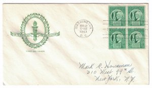 1943 FDC, #908, 1c Four Freedoms, House of Farnam, block of 4