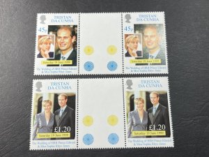 TRISTAN DA CUNHA # 636-637--MINT NEVER/HINGED-COMPLETE SET OF GUTTER PAIRS-1999