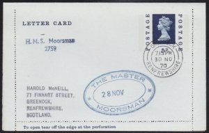 GB SCOTLAND 1970 lettercard HMS MOORSMAN navy ship cachet - Greenock cds...B2018