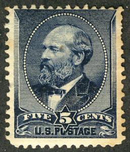 #216 SCV $200. F/VF mint hinged, 5c Garfield, deep intense color, fresh paper...