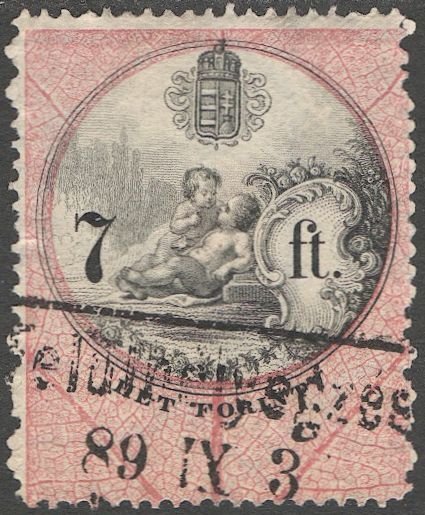 HUNGARY 1881 Barefoot #127  7ft Used VF Revenue, INVERTED WATERMARK  ERROR