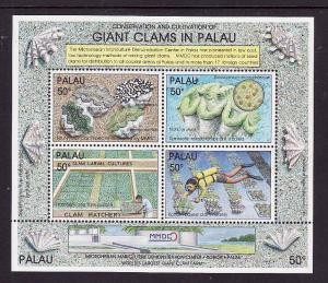 Palau-Scott#294-Unused NH sheet-Clams-Scuba-Marine Life-1991-