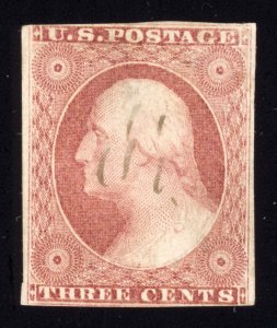 US Scott 11a Used 3c cents dull red 1852 Lot AA004 bhmstamps