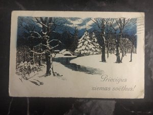 1929 Talsi Latvia Picture Postcard Cover To New York USA Winter Christmas Card