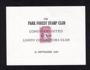 LUNDY: LUNDY STAMP ON 1988 PARK FOREST STAMP CLUB LCC SOUVENIR