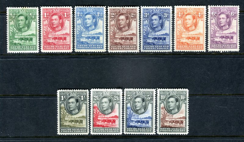 Bechuanaland 1938 KGVI. COMPLETE set of 11. Mint Hinged. SG118/128.