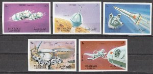 Sharjah, Mi cat. 994-998 B. Luna 9, IMPERF  issue.