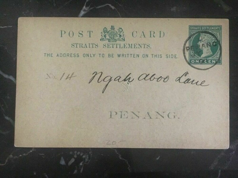 1891 Penang Straits Settlements Rates And Taxes Postcard Cover