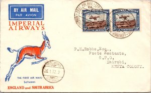 1932 Windhoek SWA Air mail FFC First Flight Cover to Nairobi Kenya Colony