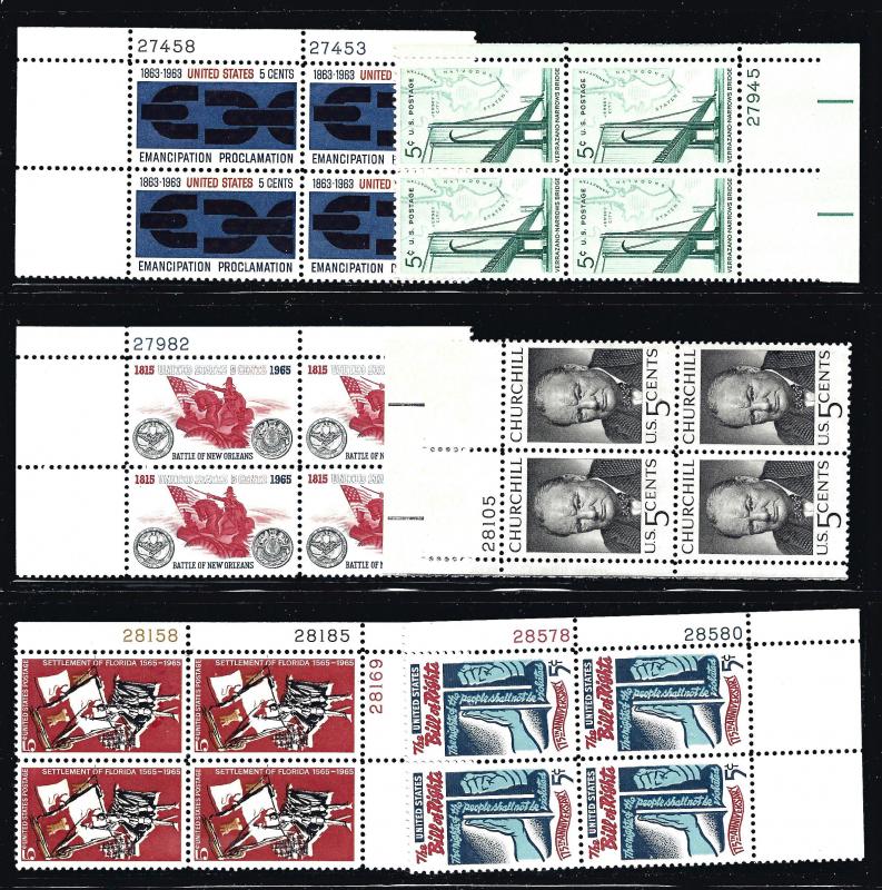 1233 1258 1261 1264 1271 1312, PLATE # BLOCKS/4, nice, XF, MINT NH