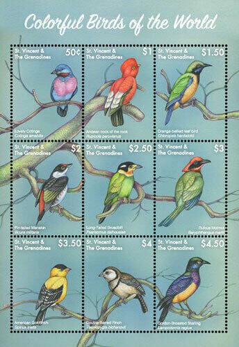 St. Vincent 2018 - Colorful Birds of the World - Sheet of 9 Stamps - MNH