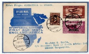 EGYPT FIRST FLIGHT Cover Air Mail IMPERIAL AIRWAYS Tanganyika Mwanza 1931 EP396