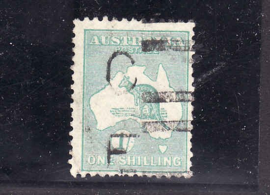 Australia-Sc#98-used-1sh blue green Kangaroo-1929-30-