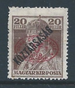 Hungary #2N42b MH 20f Charles IV Issue Ovptd. In Red & Koztarsasag