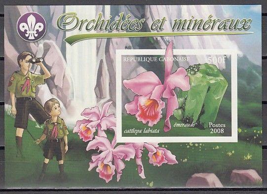 Gabon, 2008 Cinderella issue. Orchids & Minerals, IMPERF s/sht. Scouts shown. ^