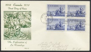 1958 Canada FDC #378 La Verendrye Block H&E Cachet Ottawa