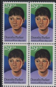 1992 Dorothy Parker Writer Block of 4 29c Postage Stamps, Sc# 2698, MNH, OG
