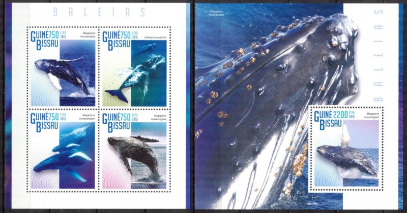 Guinea Bissau 2015 Marine Life Whales sheet + S/S MNH