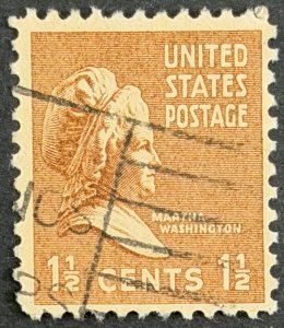 USA SC#805, 1938, 1 1/2c bister brown, Martha Washington, Used, F