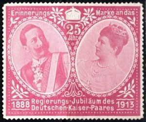 1913 Germany Poster Stamp 25th Anniversary Of The Reign German Imperial Couple