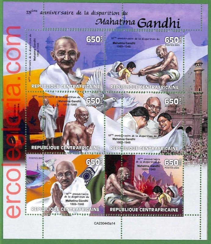 B1294 - Centrafricaine - ERROR MISPERF Stamp Sheet - 2023 - Mahatma Gandhi-