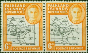 Falkland Islands Dep 1946 6d Black & Orange SGG6 V.F MNH Pair