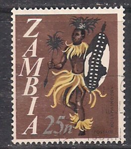 Zambia 1968 QE2 25n Man Dancing used SG 137 ( M1025 )