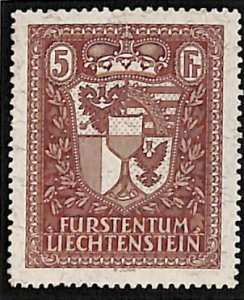 Liechtenstein 1934, 5Fr coat of arms 1v (from s/s) with attest, MNH
