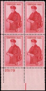 US #FA1 CERTIFIED MAIL MNH LL PLATE BLOCK #25179