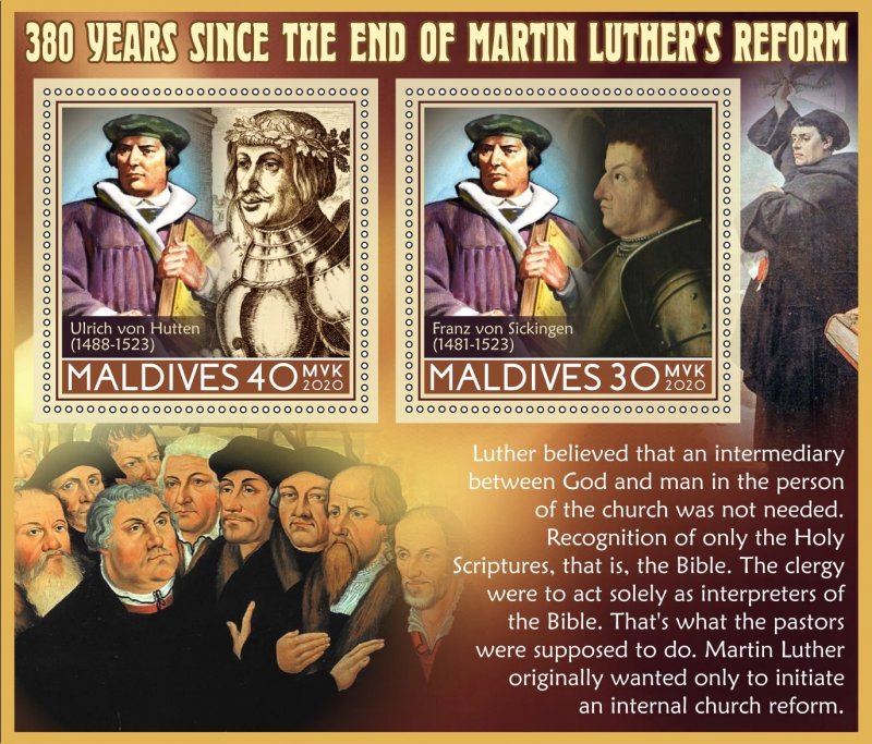 380 years of Martin Luther's reform 2020 year 1+1 sheets perforated  NEW