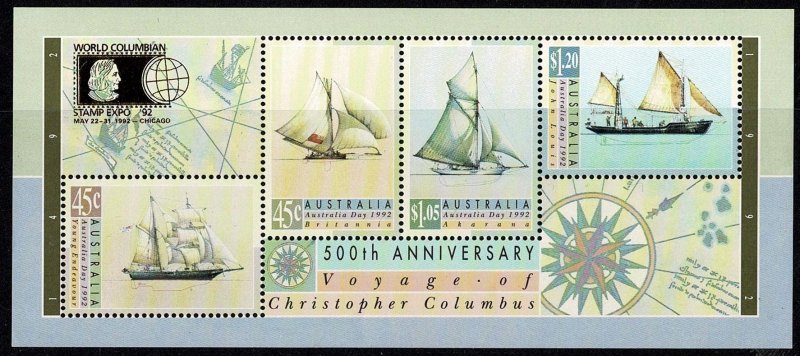 Australia 1992 Columbus 500th Anniversary Minisheet OP WORLD COLUMBIAN EXPO MNH