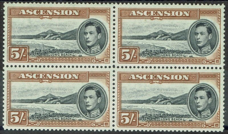 ASCENSION 1938 KGVI LONG BEACH 5/- MNH ** BLOCK PERF 13 