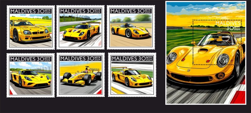 Stamps, Cars, Formula 1 6 stamps + block  perforated MNH**