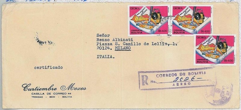 31461 - BOLIVIA - POSTAL HISTORY - Large COVER to ITALY 1976 GEOLOGY Minerals