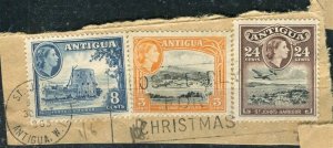 ANTIGUA; 1950s early QEII issues fine used stamps on POSTMARK PIECE