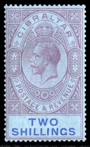 Gibraltar #72 Cat$30, 1912 2sh violet and ultramarine, hinged