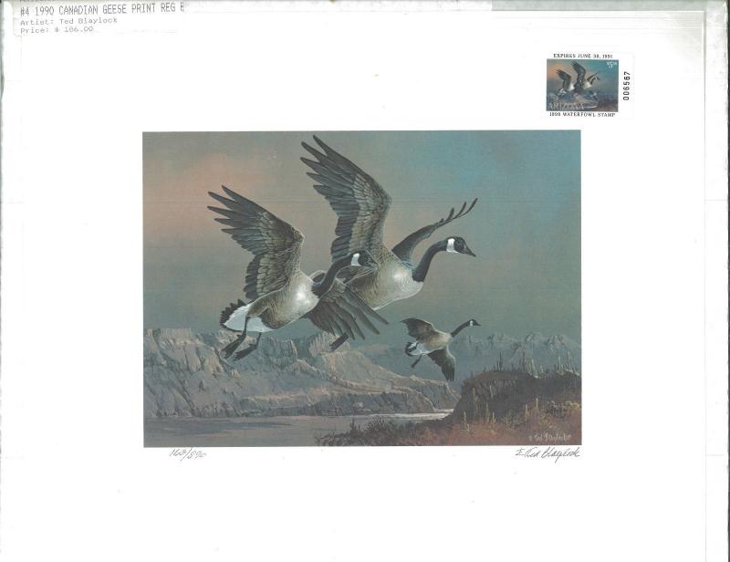 ARIZONA #4 1990 DUCK STAMP PRINT CANADIAN GEESE MEDALLION EDITION  Only 100 made