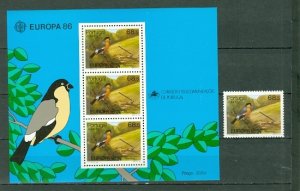 AZORES 1986 BIRD-EUROPA #356+356a... STAMP+SOUV. SHEET MNH...$9.20