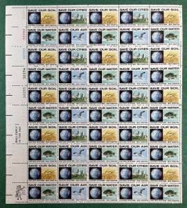 1410-1413 SAVE OUR SOIL, WATER, AIR, CITIES Sheet of 50 US 6¢ Stamps MNH 1970